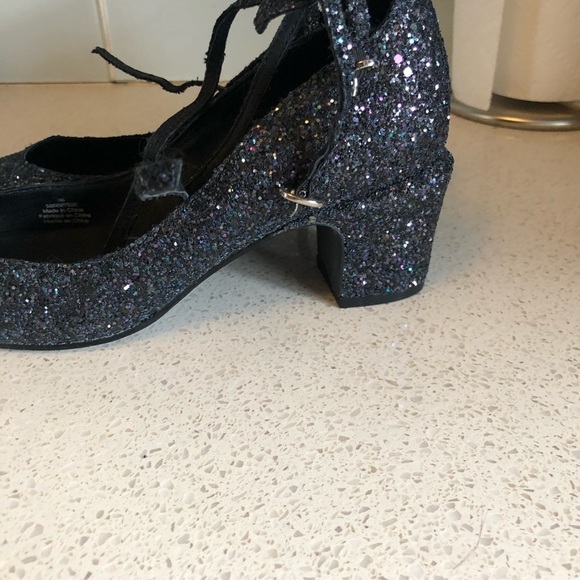NEW Free People Lana Block Heel Dark Blue Glitter - Picture 4 of 9